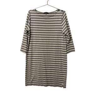 Jaeger Gray and White Striped 3/4 Sleeve Knee Length Dress L